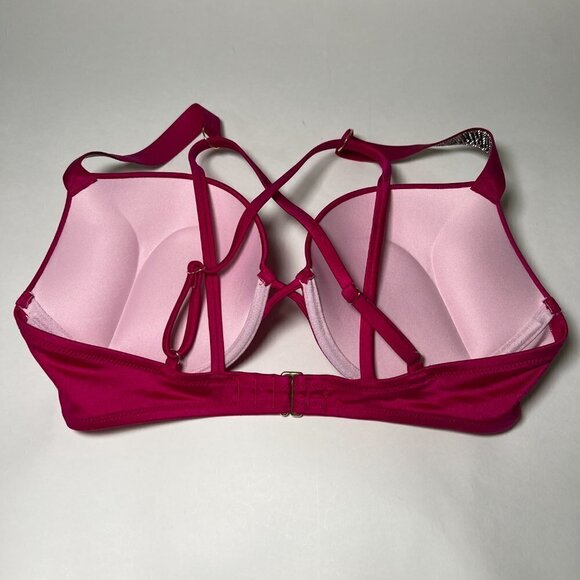 Victoria Secret 34D Bombshell Push Up Bikini Top LOGO Shine Strap Rose Pink - Picture 5 of 7